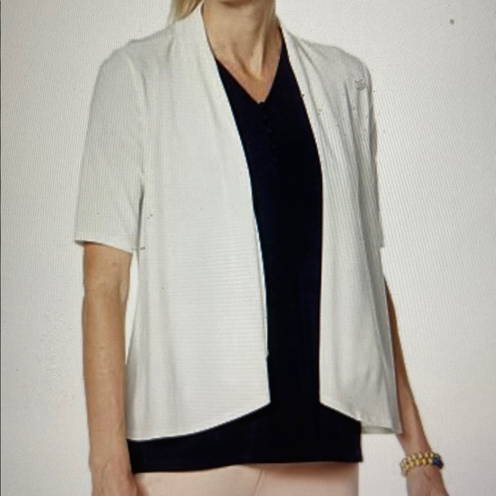 Nina Leonard Elbow Sleeve Open Drape Front Bolero Cardigan Topper Ivory M New